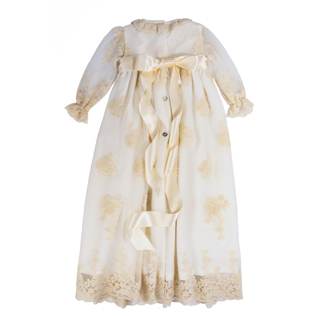 blue dress for baby girl Christening Gown Embroiridery With Antique Lace (3mths-12mths) –  biancabluenewyork