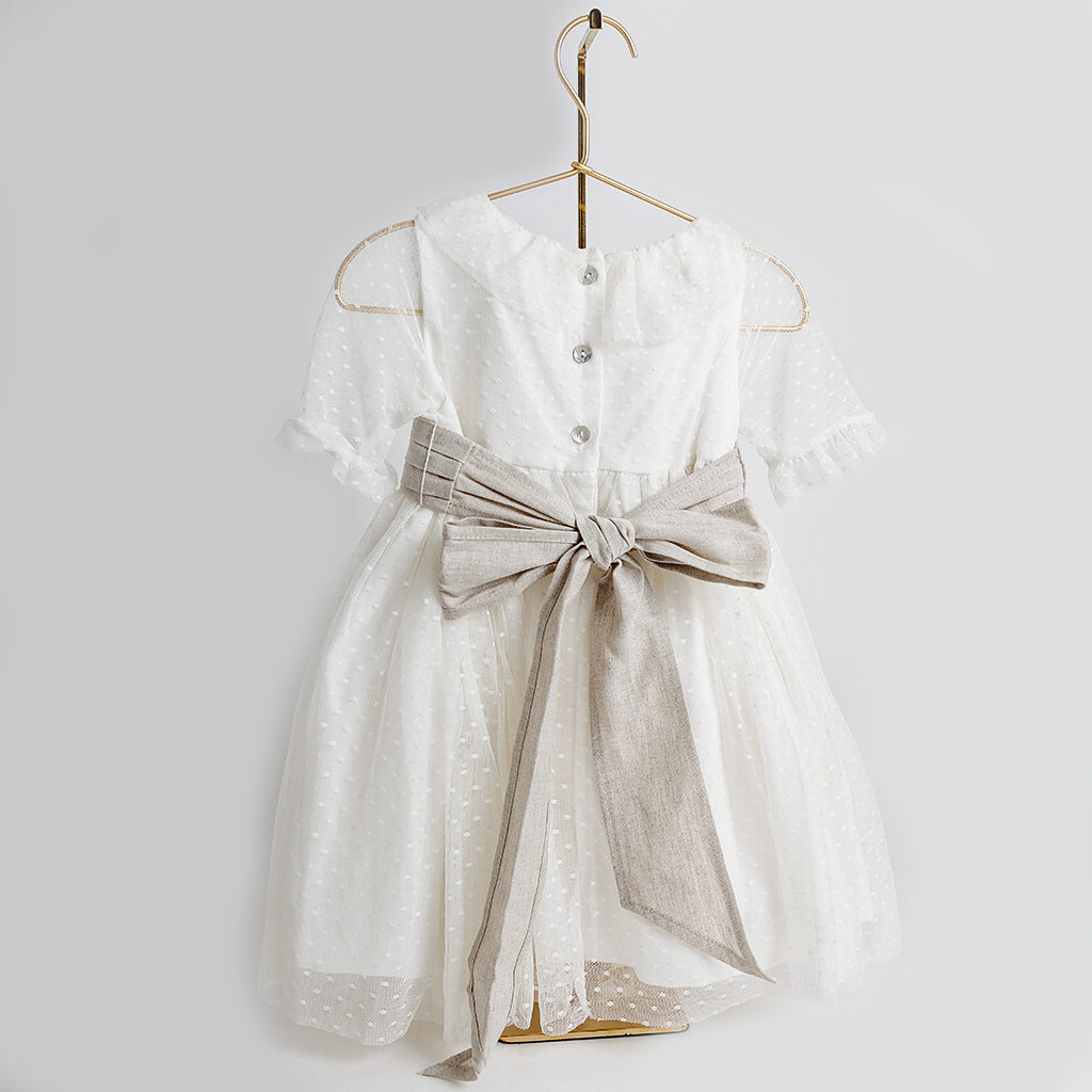 Tulle and Linen Flower-Embellished Dress for Girls – biancabluenewyork